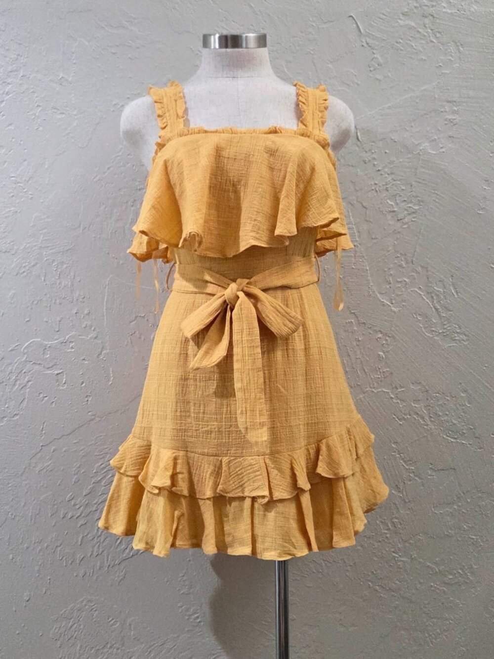 Yellow Ruffle Mini Dress‎ - Picture 2 of 4